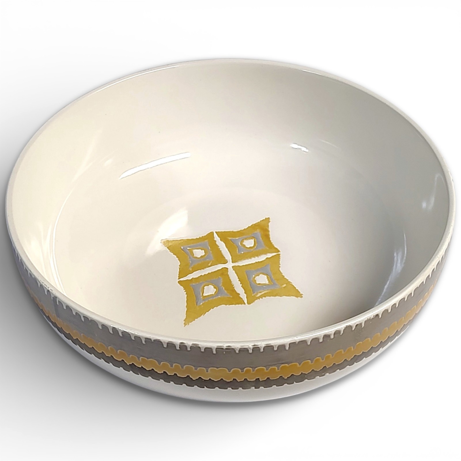Rachael Ray Ikat Grey and White Handpainted Stoneware Serving Bowl 10″