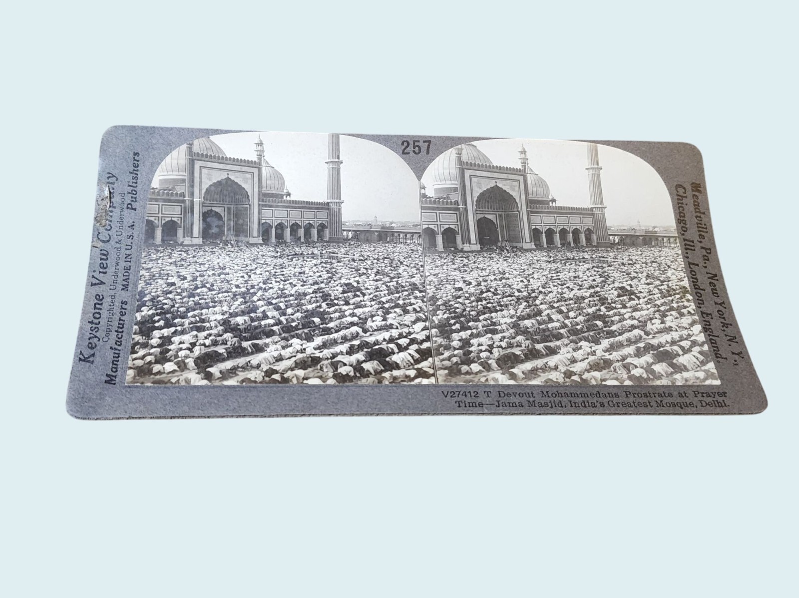 Antique Keystone Stereoview Jama Masjid Delhi India Mohammedans Prayer Mosque