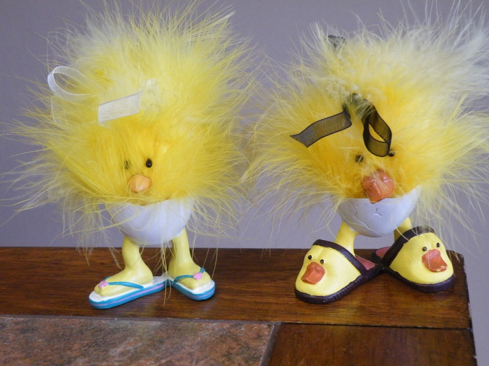 SET Of 2 Vintage GANZ Whimsical YELLOW Duck Duckling FIGURINES IN EGG w LEGS