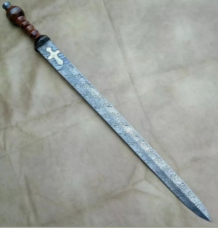 Handmade Damascus Steel Viking Sword With Rose Wood Handle Medieval Combat Sword