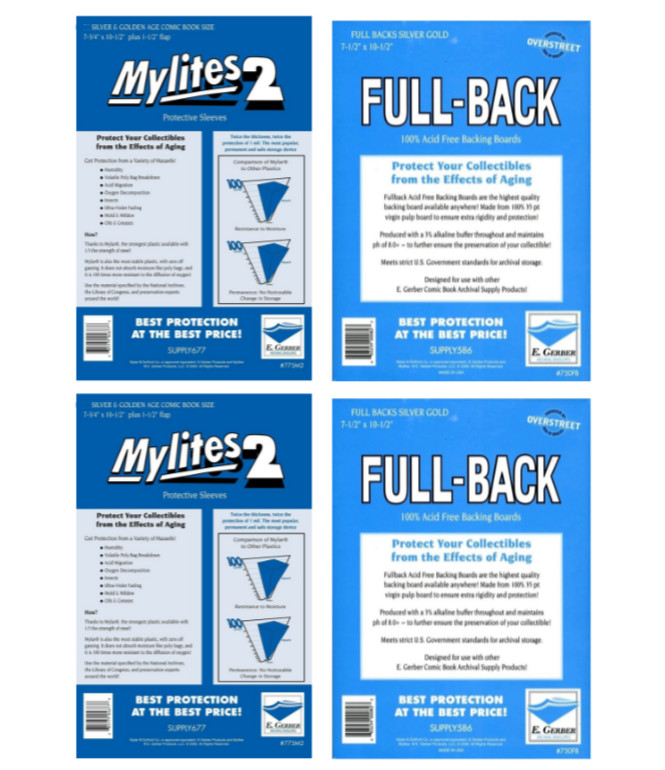 100 Mylites 2 Mil Mylar Silver & Golden Age Comic Book Bags and Full Back Boards