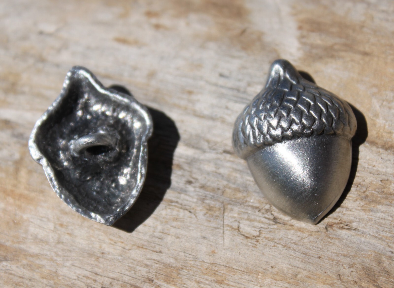 Solid Hand Cast Lead Free Pewter Acorn Button Set of 2 Large Shank Style Buttons