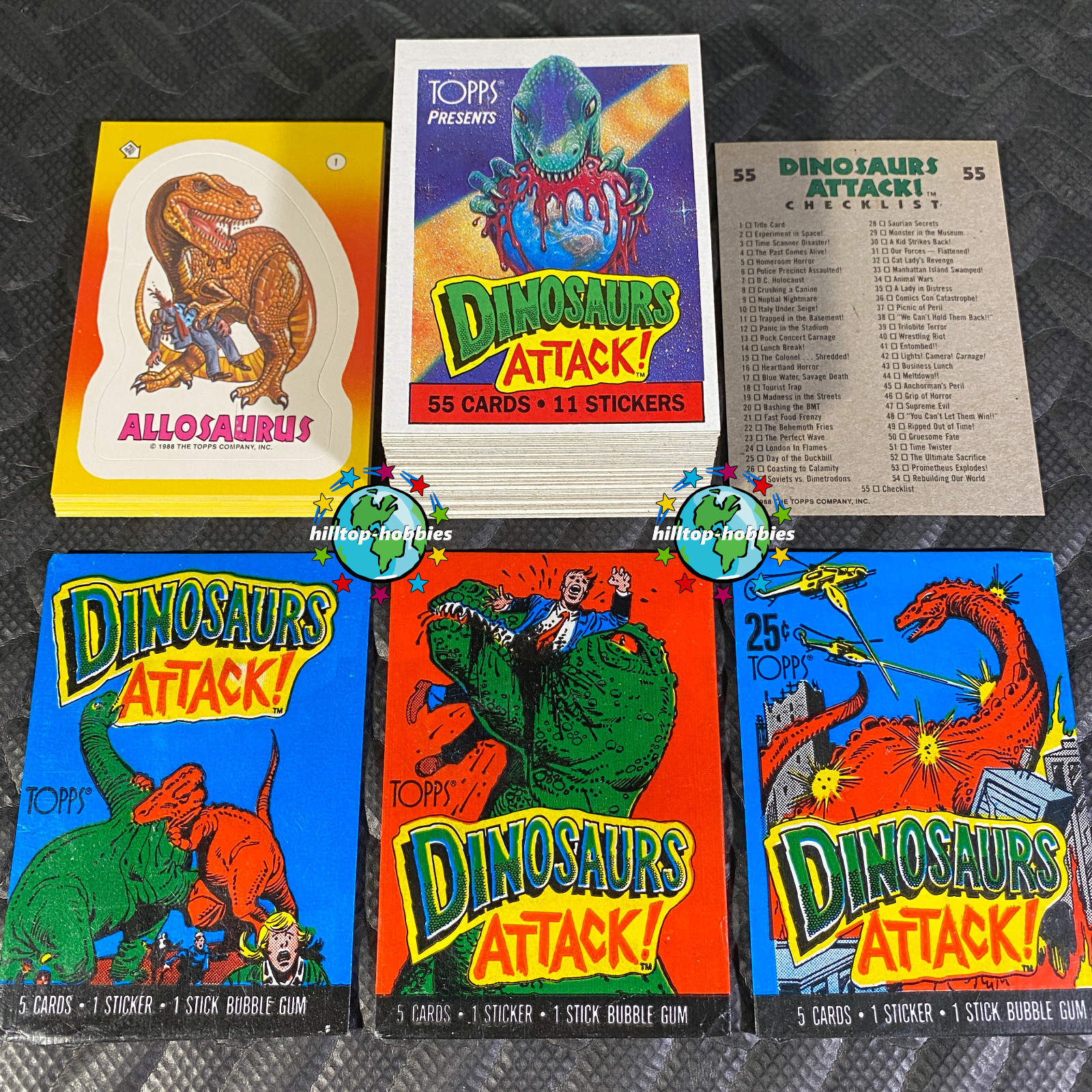 TOPPS 1988 DINOSAURS ATTACK COMPLETE 55-CARD + 11-STICKERS SET +3X WAX WRAPPERS!