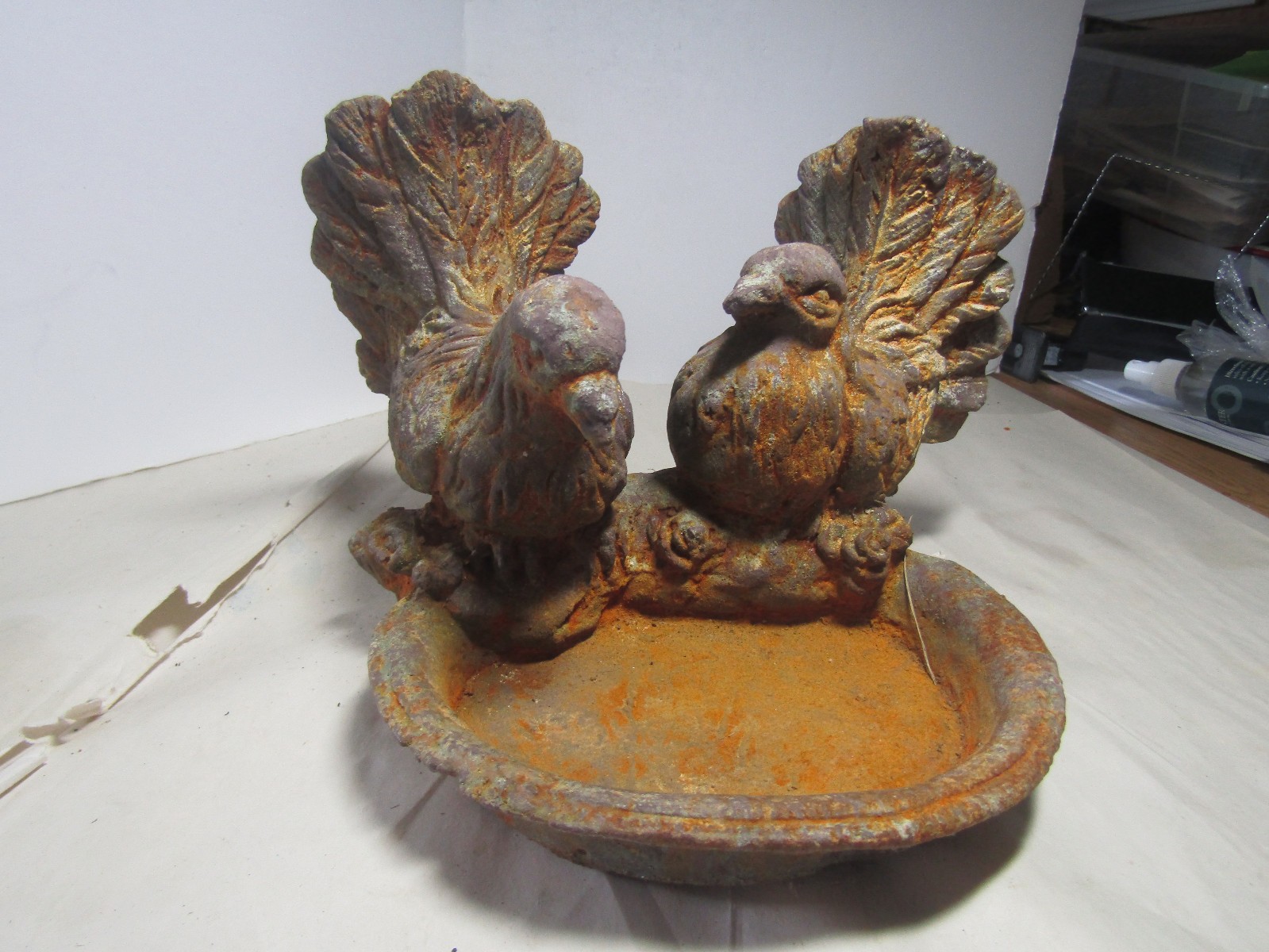 Antique Cast Iron Bird Feeder 10 Inches Long 7 Inches Tall 10 Inches Wide Heavy