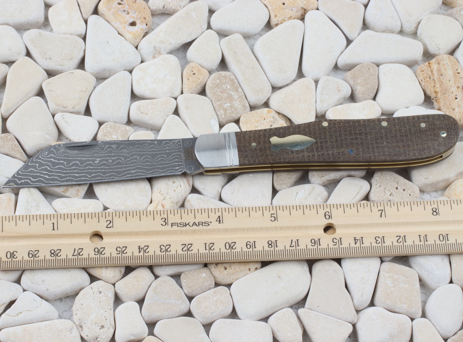 Rough Ryder Reserve Granddaddy Folder Knife Damascus Steel Brown Burlap Micarta