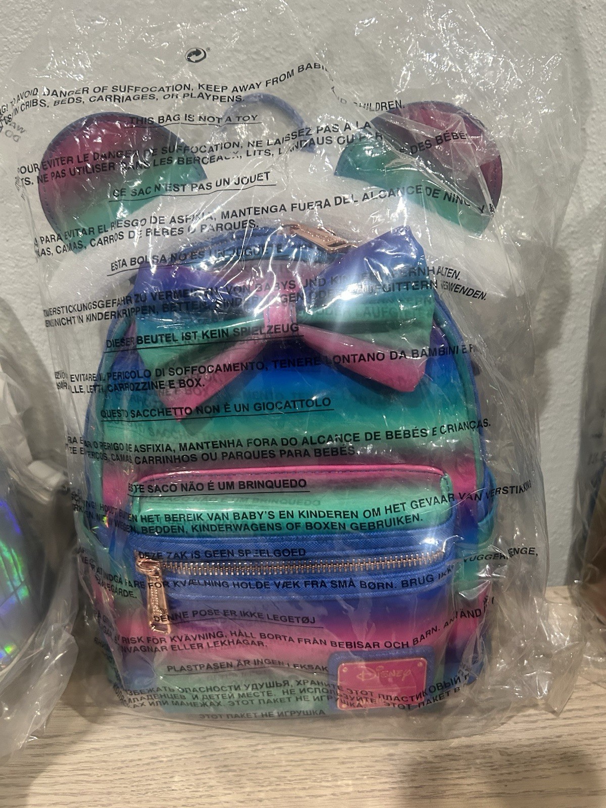 Ombre Pink Aqua Striped Disney Loungefly Multicolor Patent Leather Backpack NWT