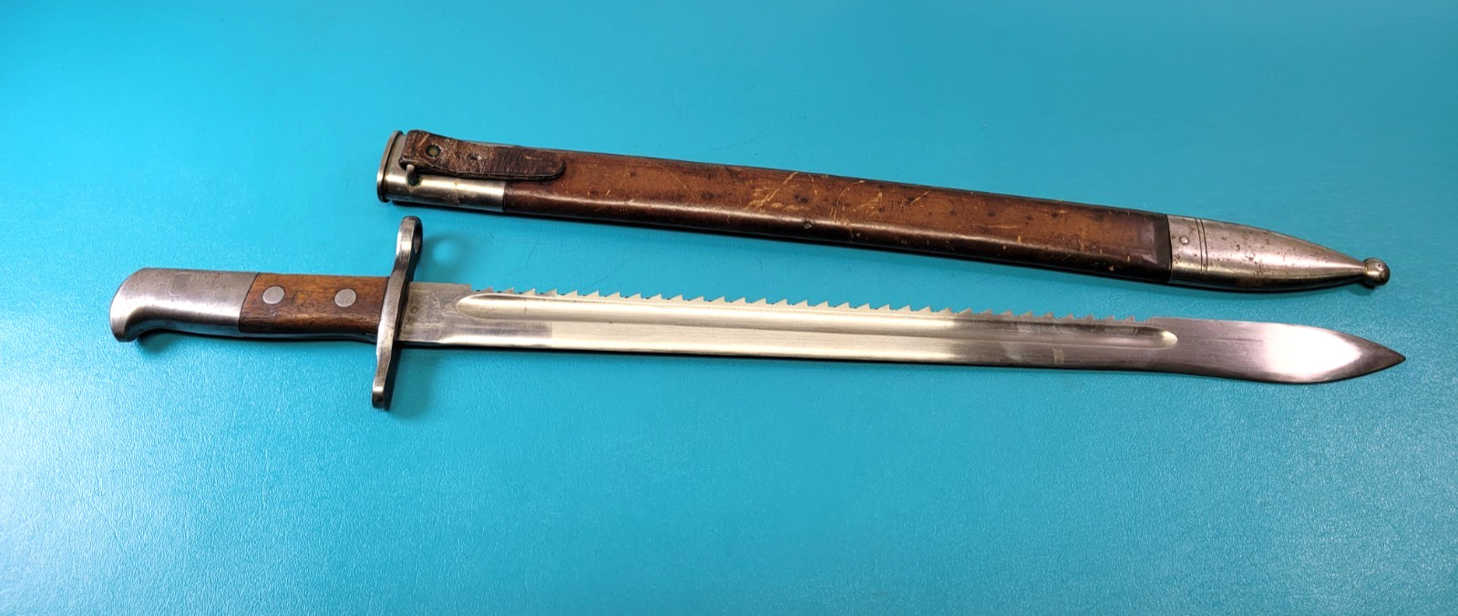WWI Swiss Model 1914 Sawback Schmidt Rubin Rifle Bayonet + 1st Var Sheath TR1513