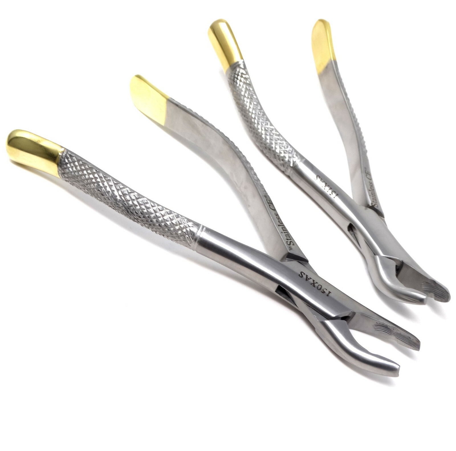 2 pcs Dental Extraction Forceps 150XAS & 151XAS Surgical Instruments Gold Handle