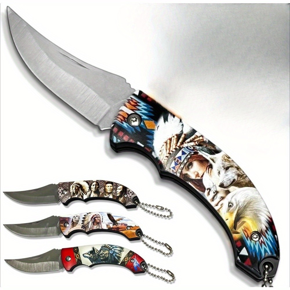 4-Pack Folding&Pocket Knife Native Tribal Designs Compact Keychain Knife Set