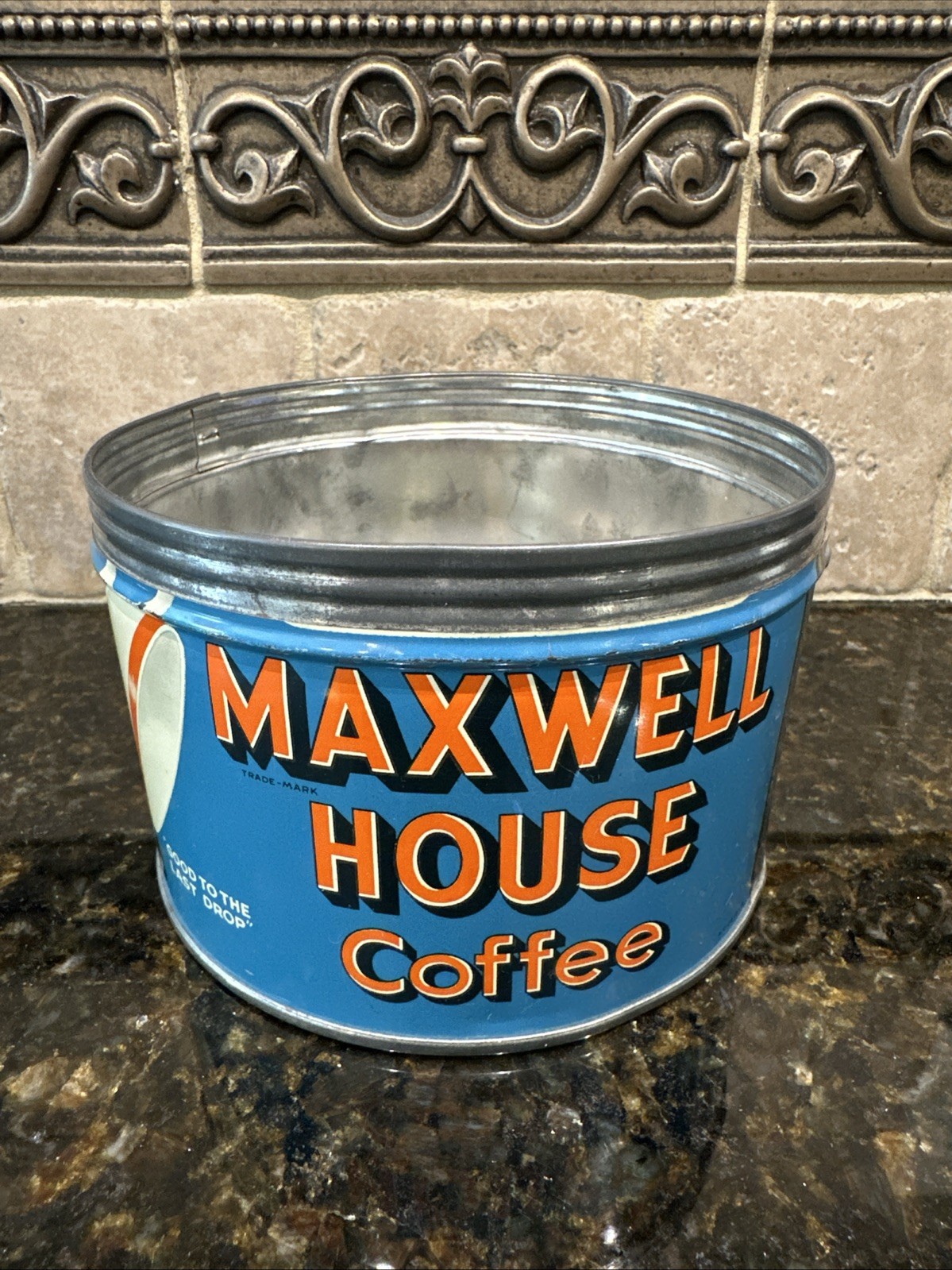 VINTAGE 1950’s MAXWELL HOUSE TIN 1 LB. COFFEE CAN ~ “GOOD TO THE LAST DROP”