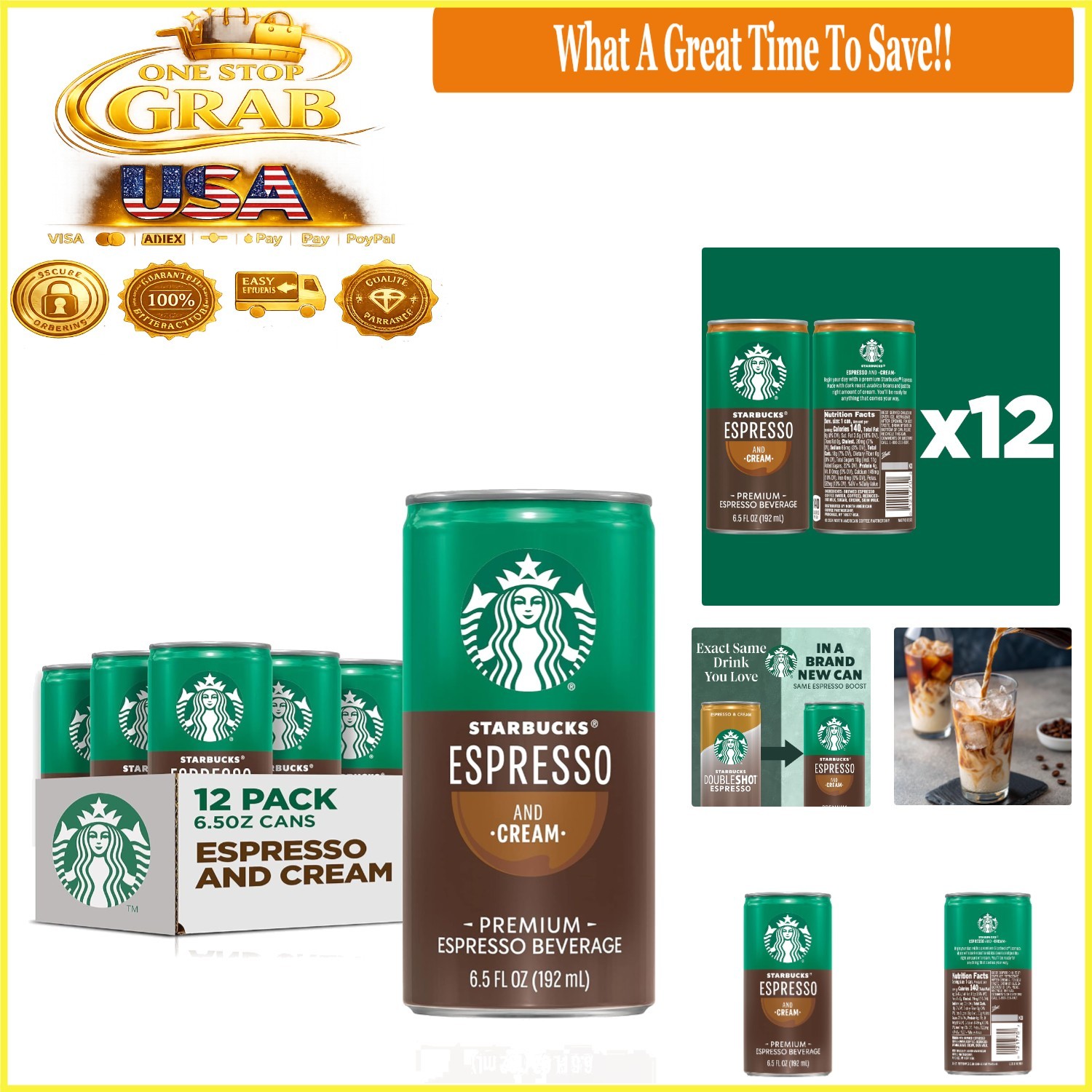 Ready-to-Drink Coffee Espresso & Cream Light 6.5oz Cans 12 Pack