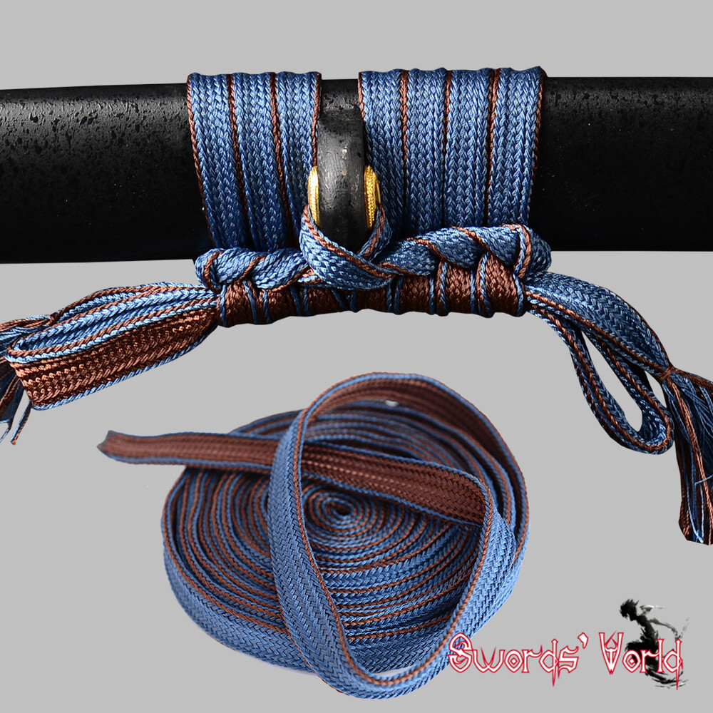 Brown & blue two side Synthetic Silk Sageo For Japanese Katana Wakizashi Sword