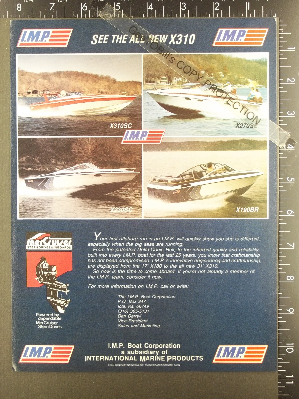 1985 ADVERTISEMENT for I.M.P. IMP 19 X190BR 23 X230SC 27 X270SE 31 X310SC boat