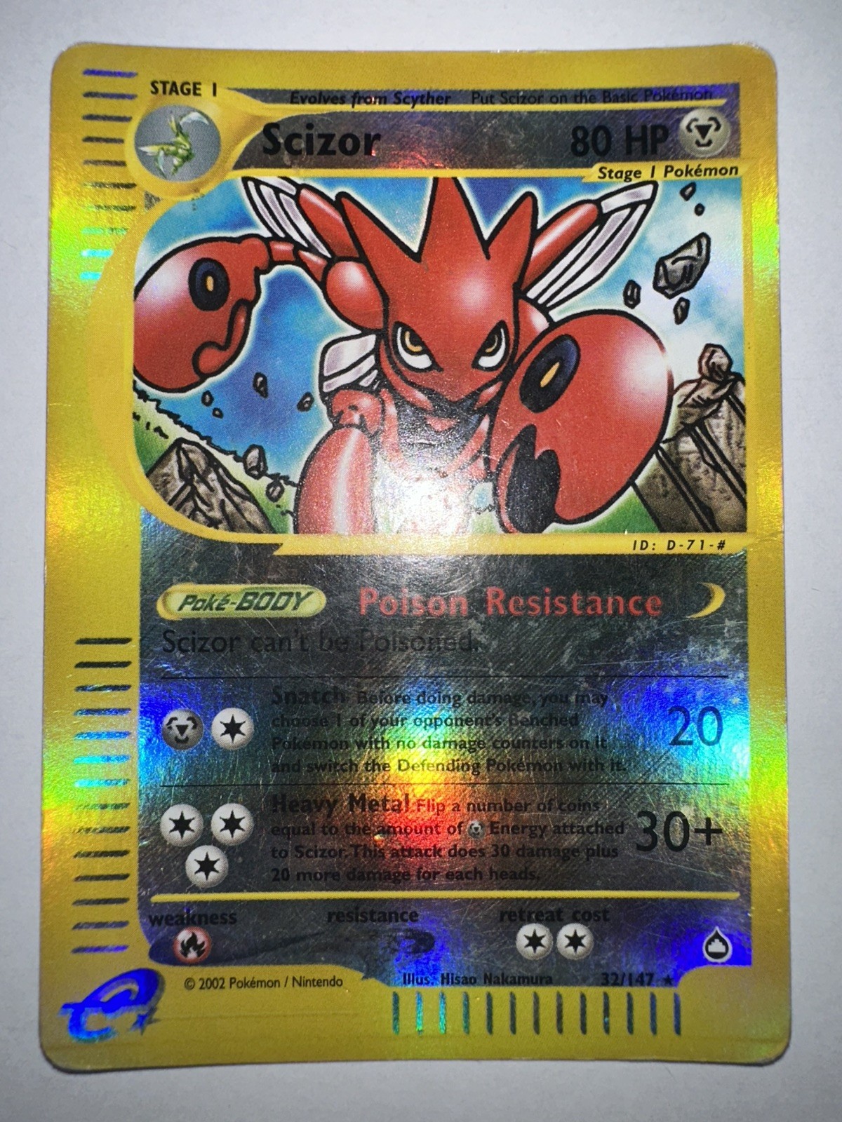 Pokemon TCG Scizor Reverse Holo 32/147 Aquapolis WOTC 2003