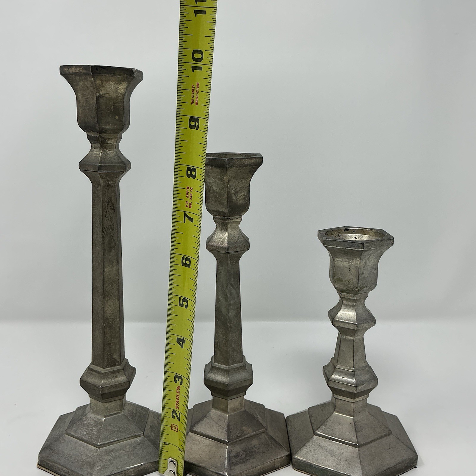 Geometric Silver EP Candlesticks Set Of 3 Modern Hollywood Regency Zinc Alloy