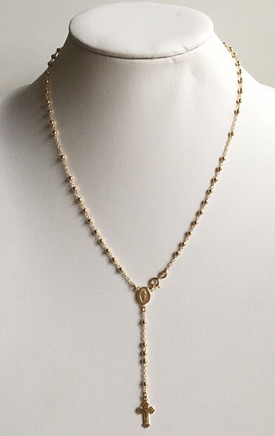 18k Gold Over Solid 925 Sterling Silver Italian Rosary 3mm-20″ /Rosario Plata