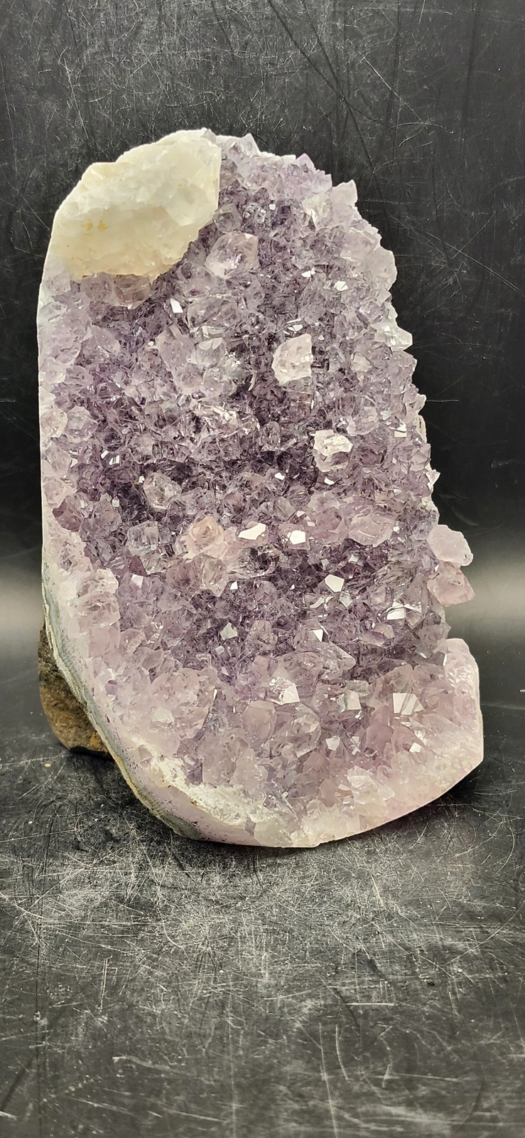 Amethyst cut base free form! 1.8 pounds, 5 inches tall 3 by 3 wide