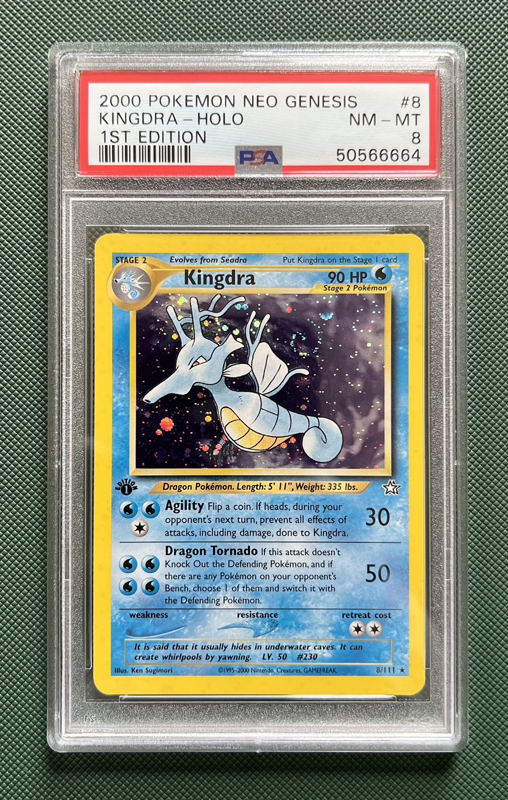 SWIRL 2000 Pokemon Neo Genesis 1st Edition 8 Kingdra Holo PSA 8 Near Mint – Mint