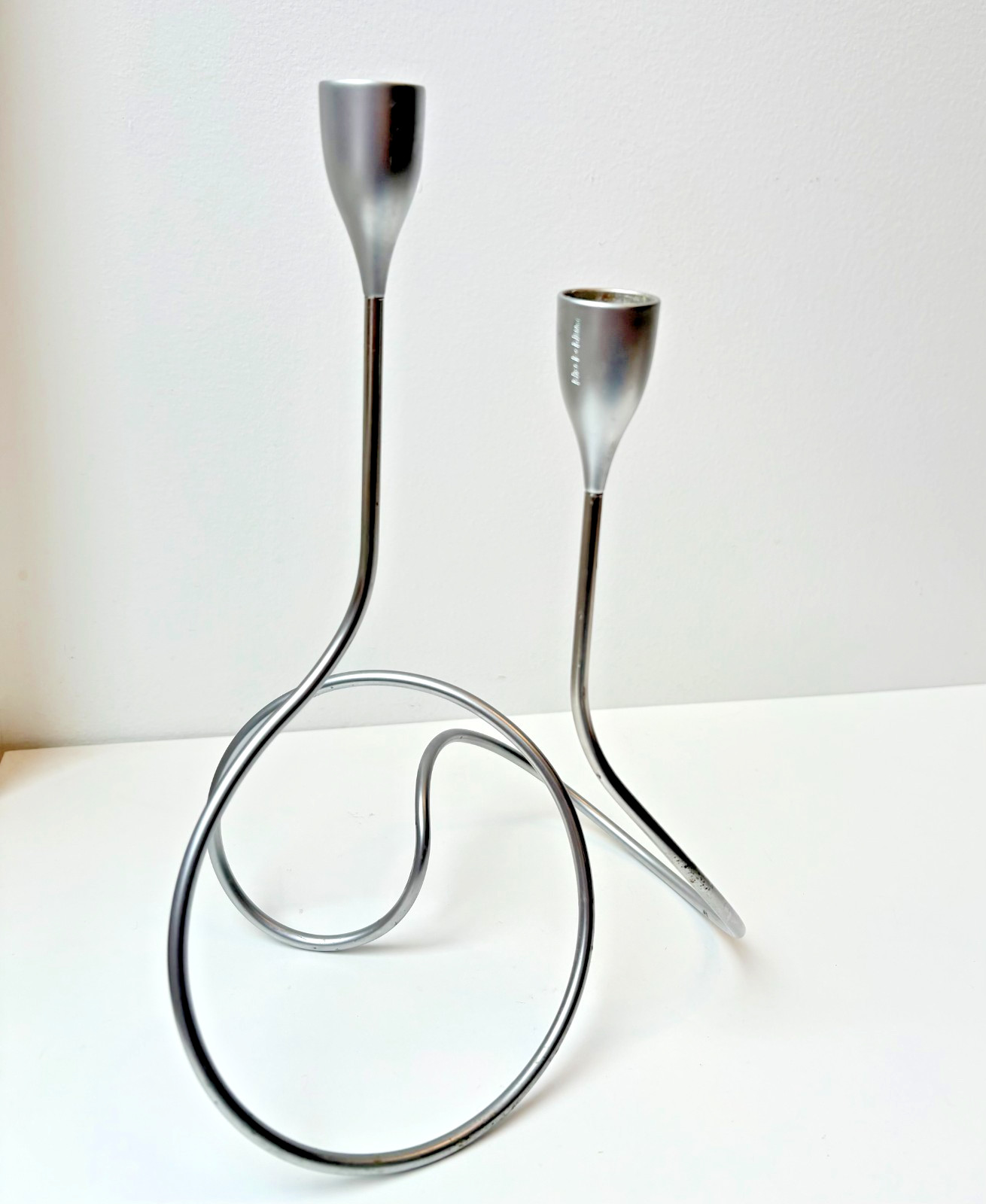 Black & Blum Loop Candle Holder Brushed Silver Metal