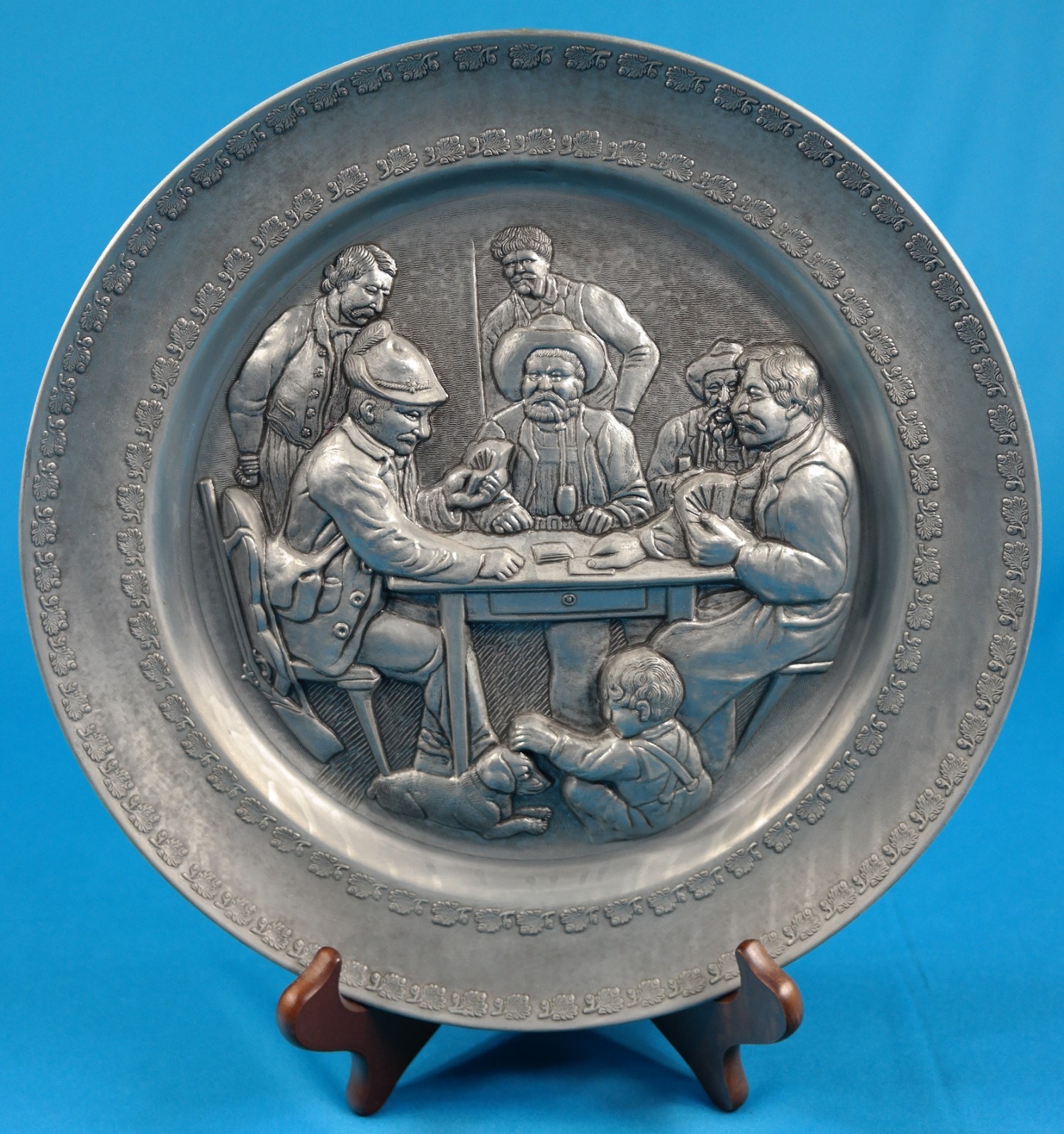 Vintage German Pewter Wall Hanging Plate 12″ Diameter