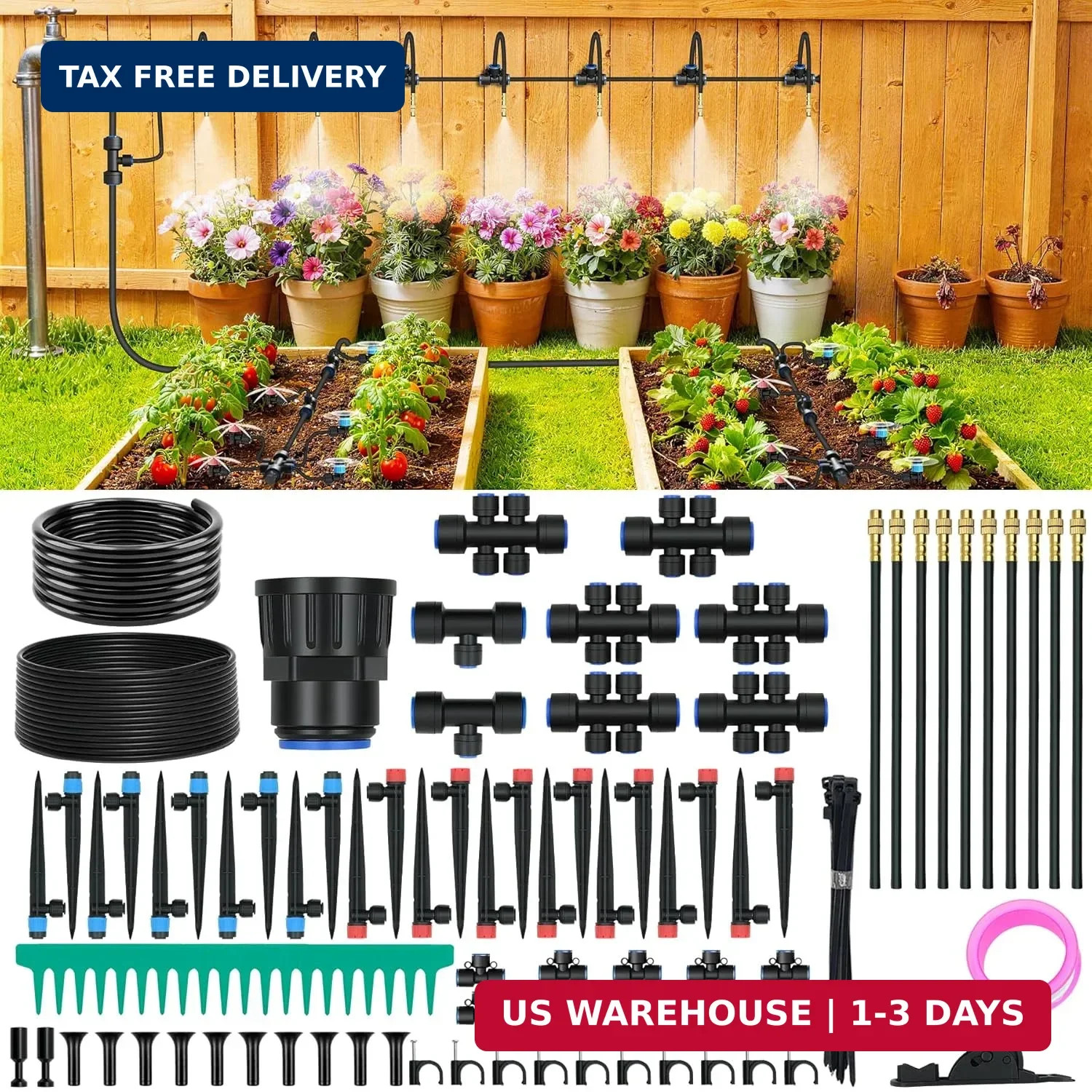 230FT Drip Irrigation Kit with Quick Connect PE Tubing, Automatic Garden Waterin