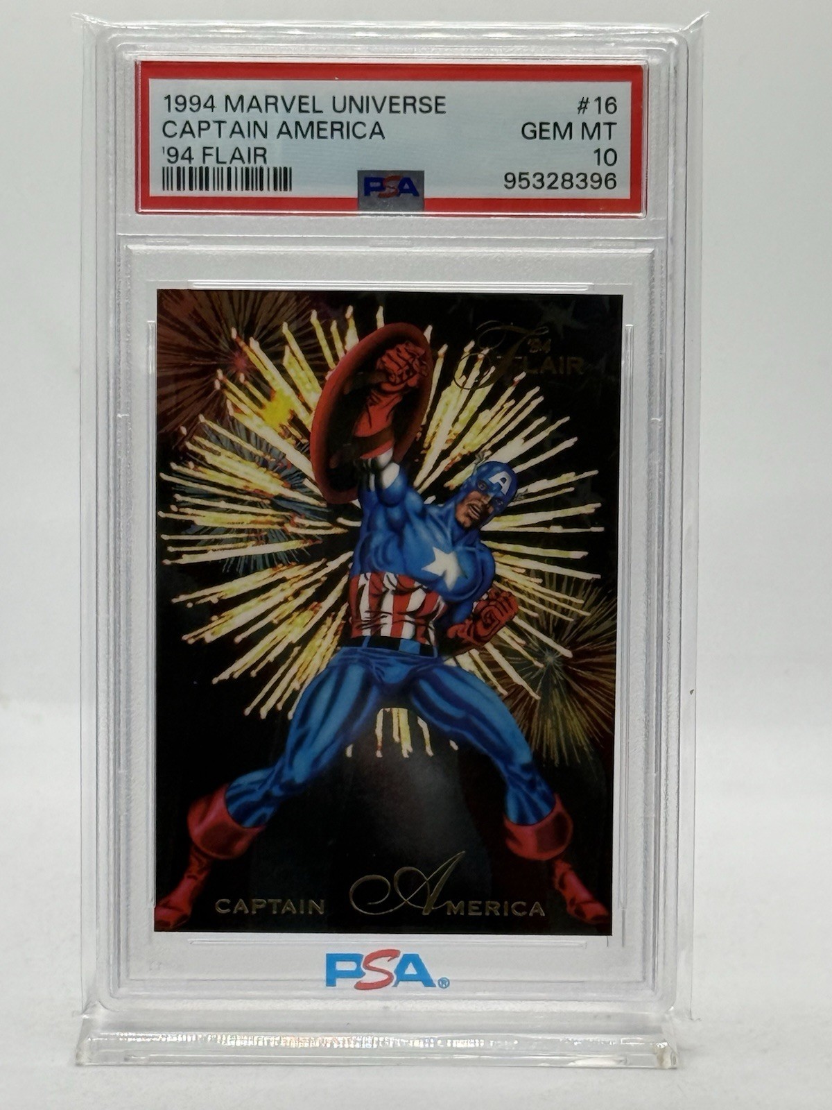 1994 Marvel Universe ’94 Flair #16 CAPTAIN AMERICA (PSA GEM MT 10) POP 1