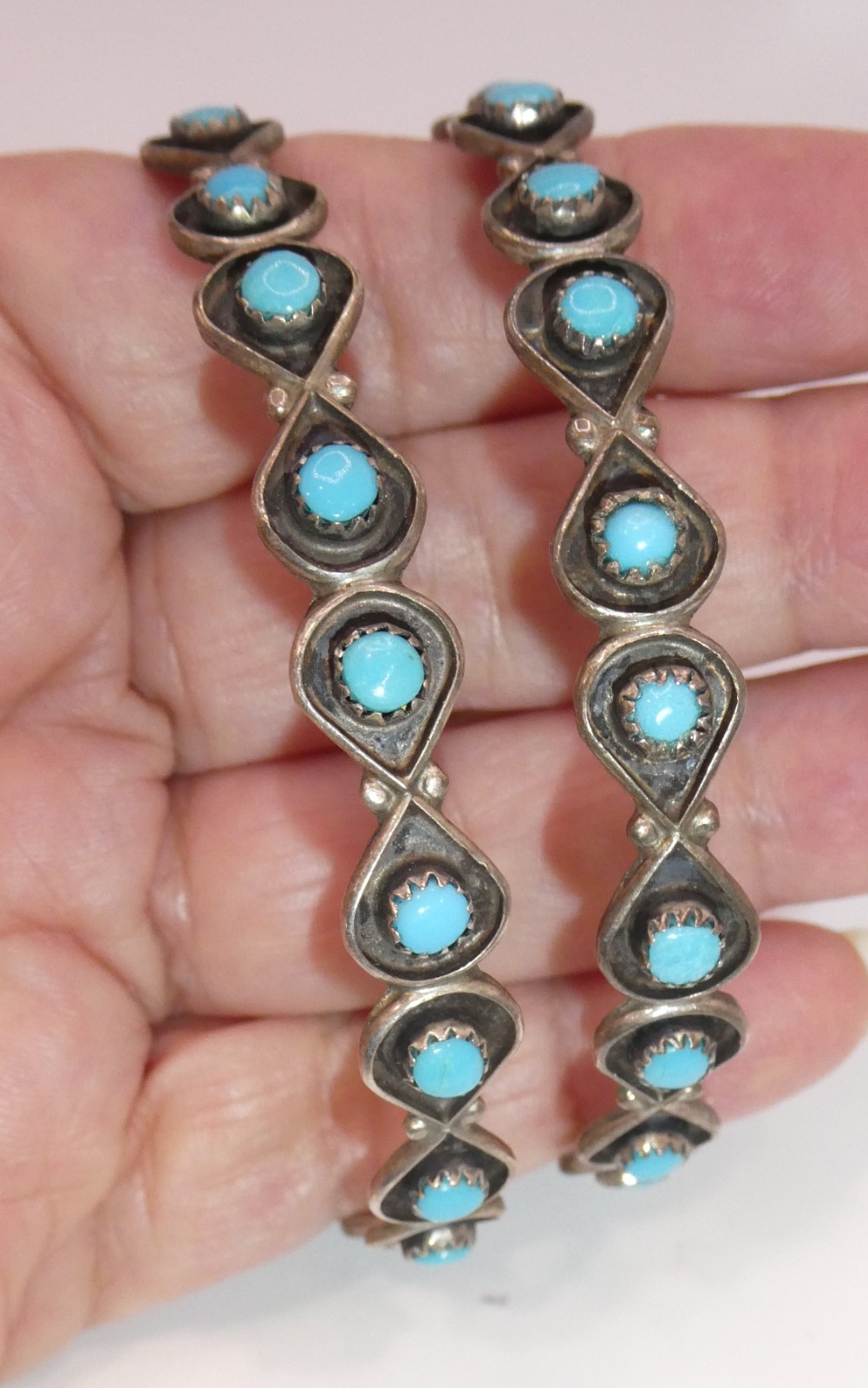 Vtg Native American Zuni Snake Eye Turquoise Sterling Silver Bracelets Lot of 2