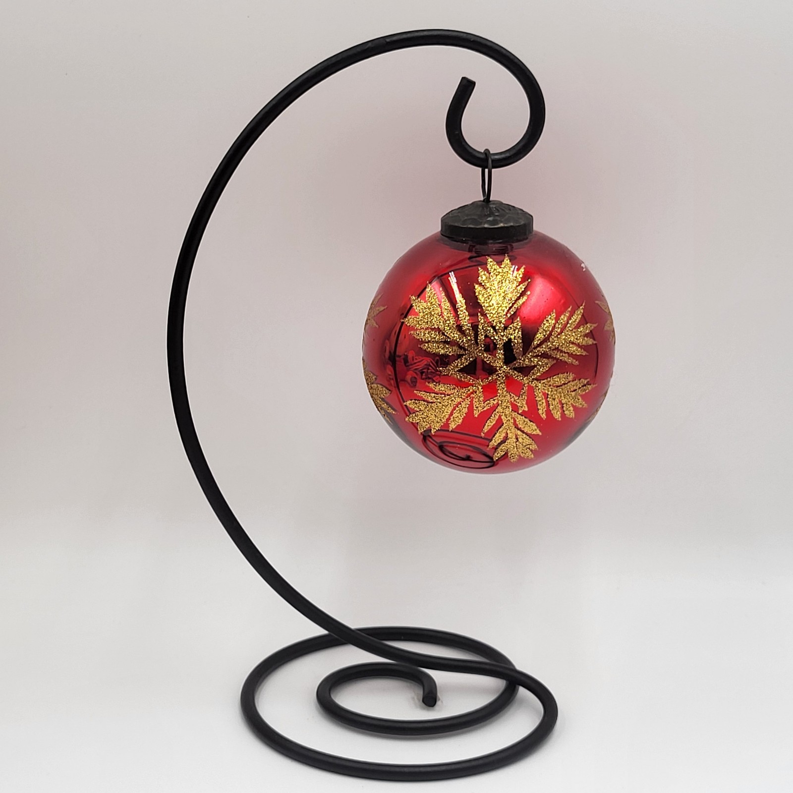 Vintage Made in India Hand blown Red Glass Christmas Ornament with Stand