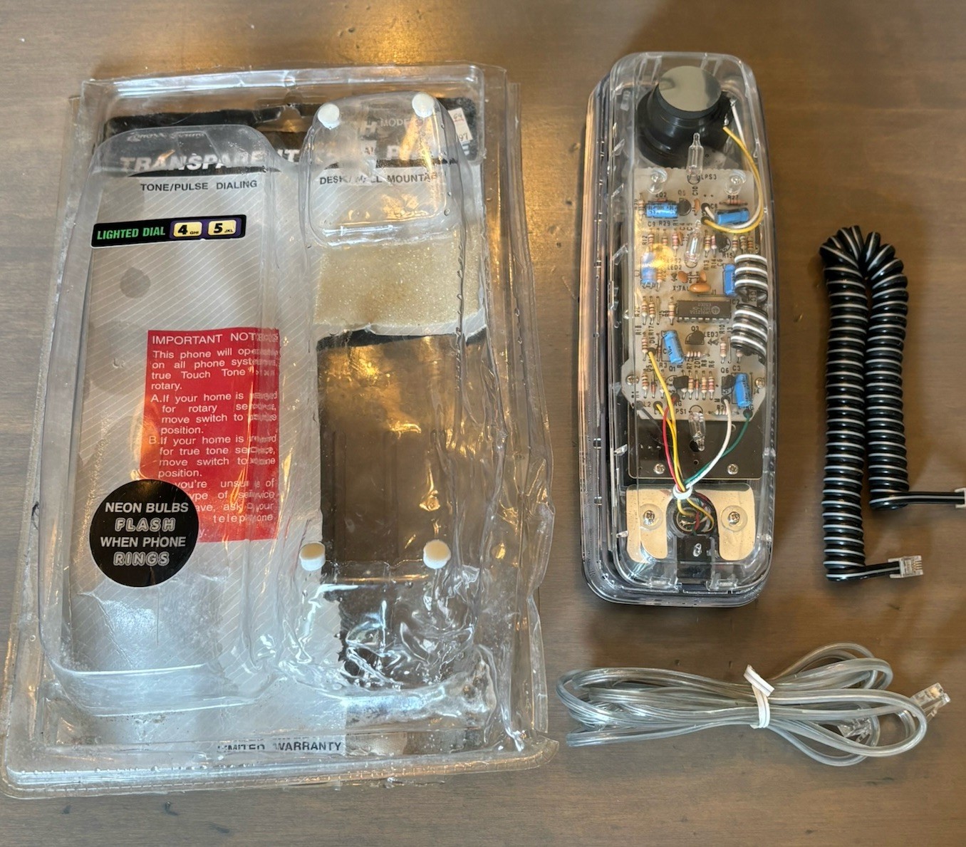 Vintage Clear Lenoxx Sound HAC PH-1400 Transparent Light Up Corded Phone
