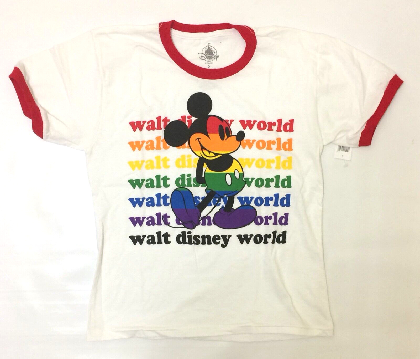 BNWT Disney Parks Walt Disney World Rainbow T-Shirt Unisex Adult Sz Small White