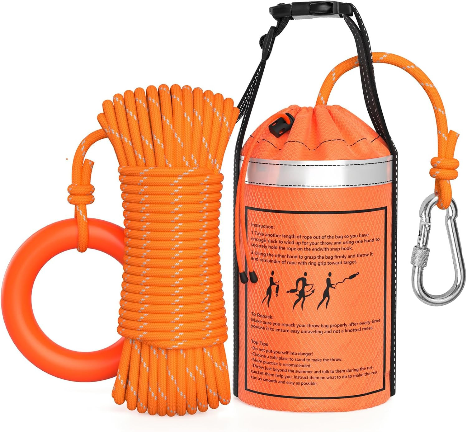 Water Rescue Throw Bag with 50/70/98 Feet of Rope in 3/10 Inch Tensile