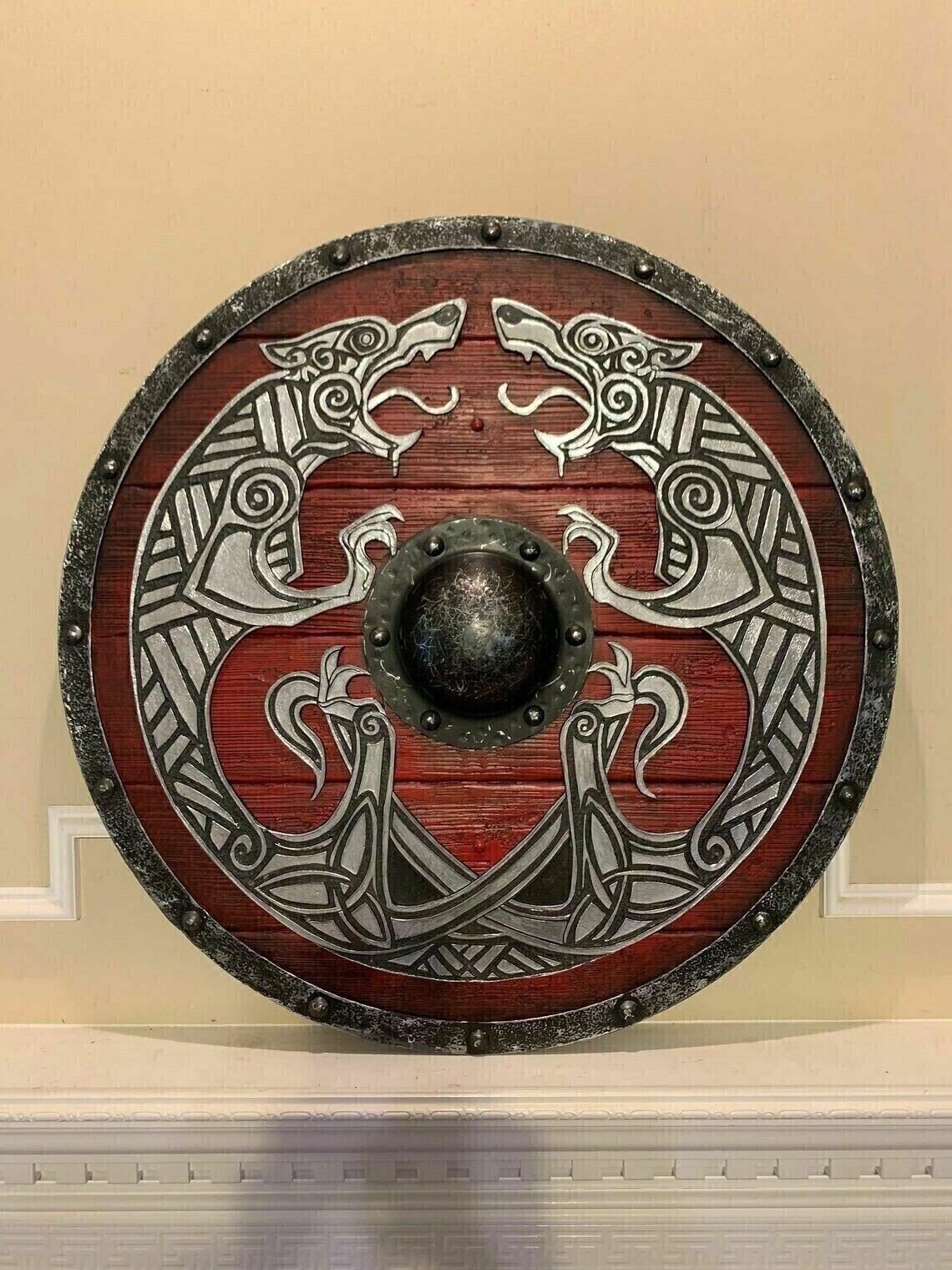 Beautiful Medieval Viking Shield 24″ Round Wooden Shield Heavy Metal Fitted Gift