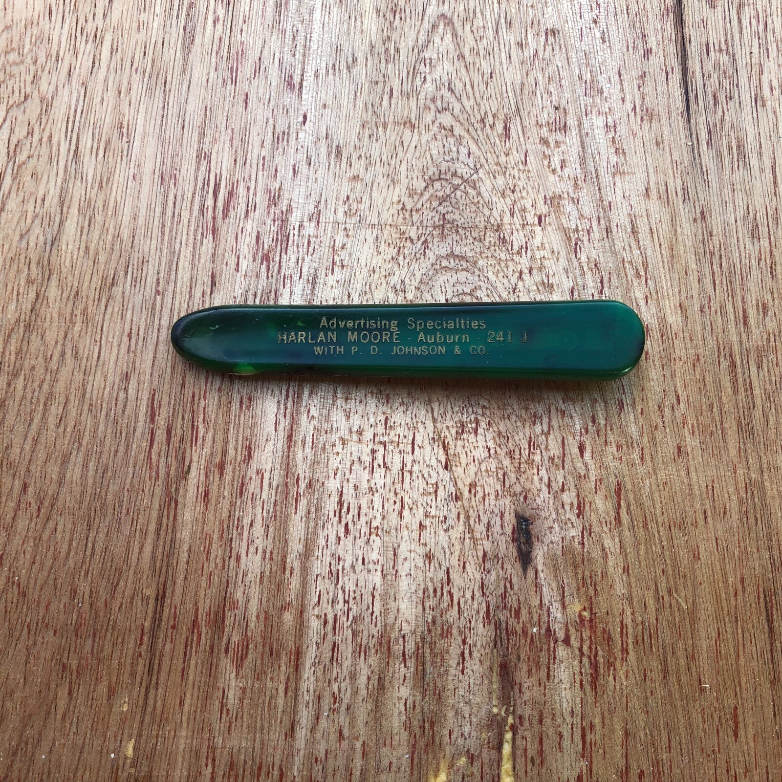 Retractable Nail File Green Plastic Bakelite Celluloid Vintage Advertising Rough
