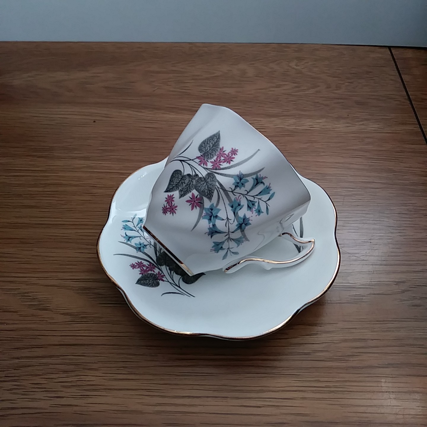 Vintage Crown bone china Floral Cup and Saucer from 1960s made in England