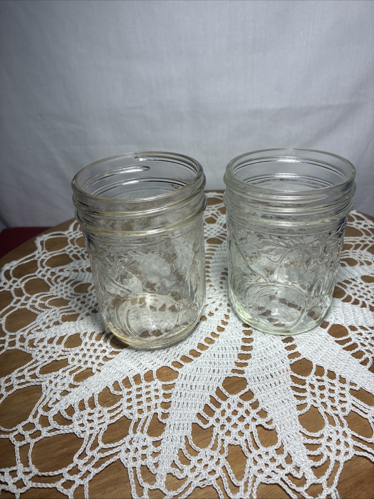2 Anchor Hocking Fruit Embossed 8 Oz Canning Jelly Jars * NO LIDS *. 1 Vtg 72