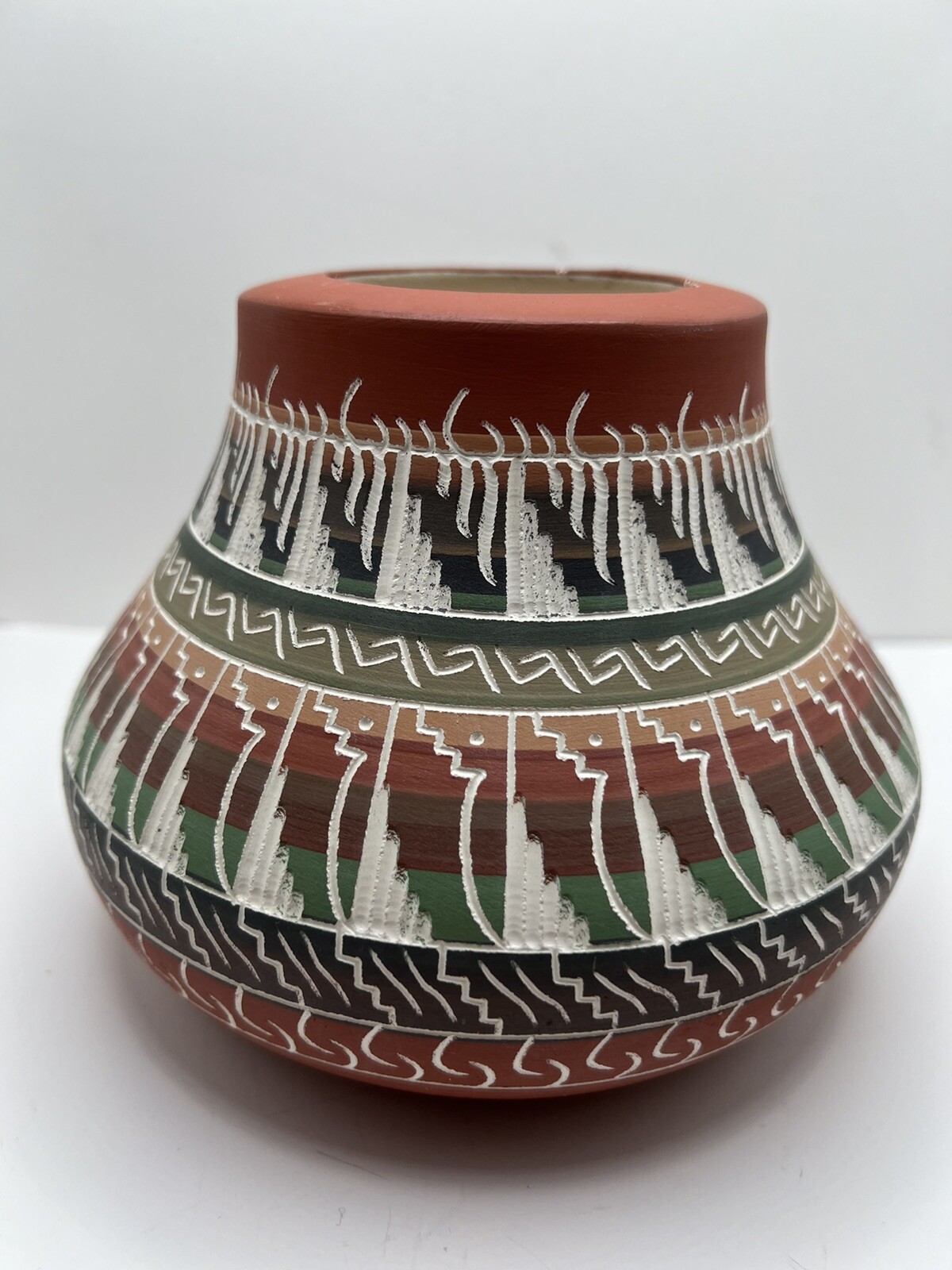 Navajo Native American Etched Red Clay Pottery Bowl Signed C. Billy Vintage READ