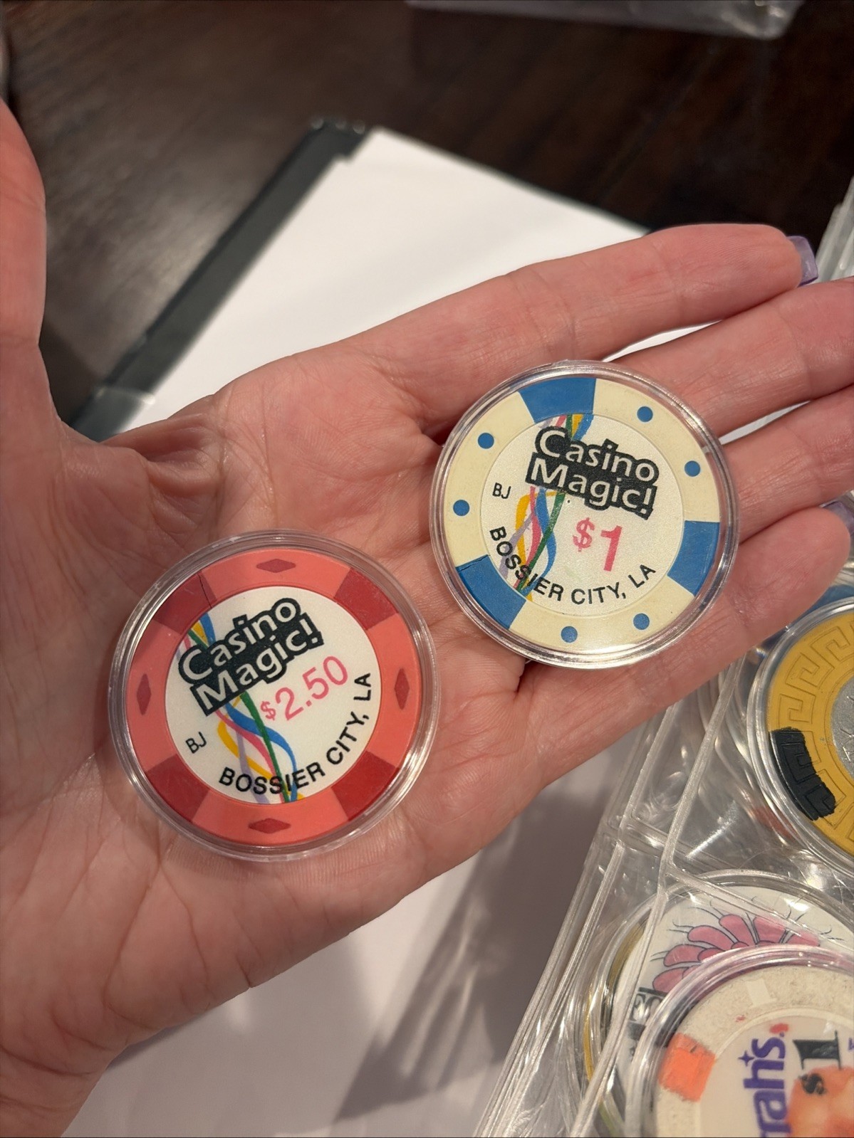 Casino Magic BJ $1 & $2.50 Casino Chips – Bossier City Louisiana In A Case