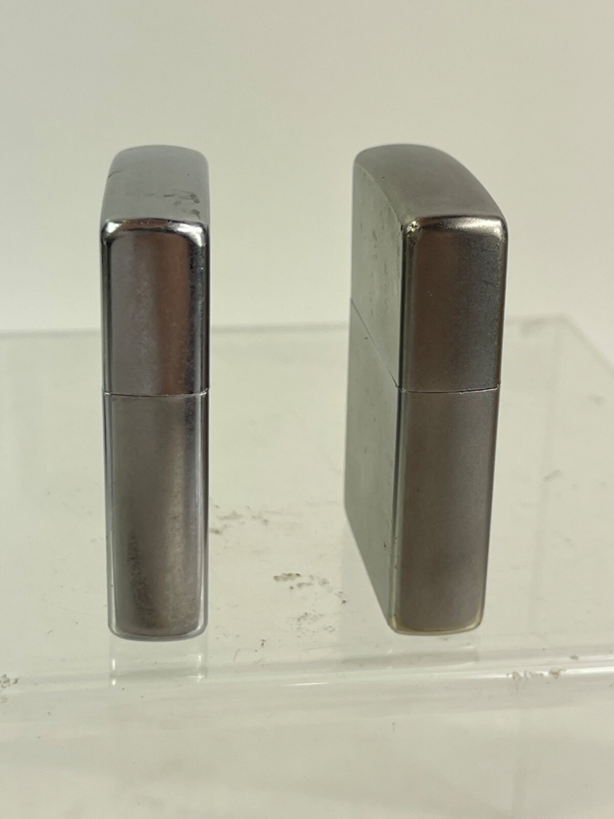 Collection of Two Zippo Lighters Silver Chrome Satin finished 2004 & 2015