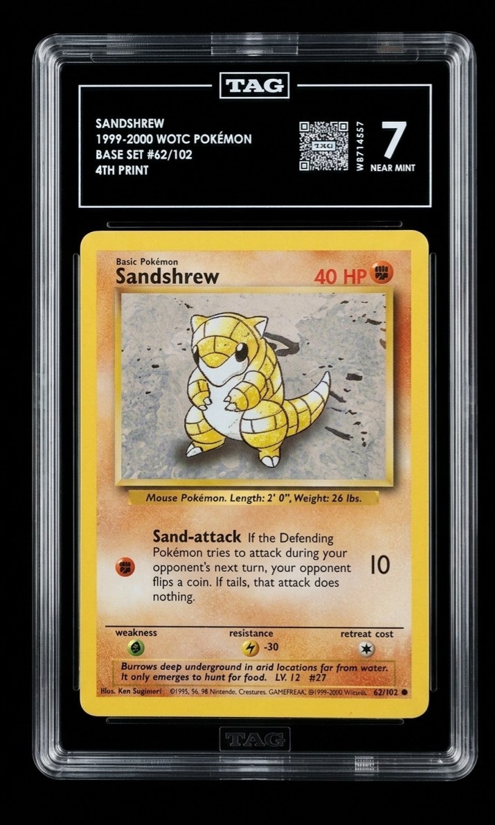 Pokémon 1999 Base Set unlimited Sandshrew #62 /102 TAG Possible Higher Grade