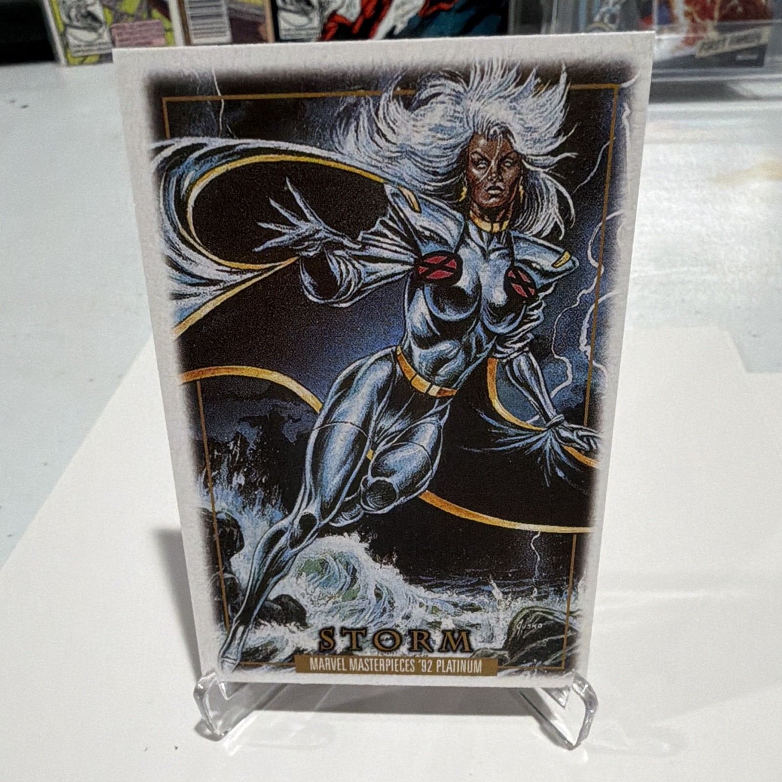 SkyBox 1992 Marvel Masterpieces ’92 Platinum Storm #86 Joe Jusko Card Leather