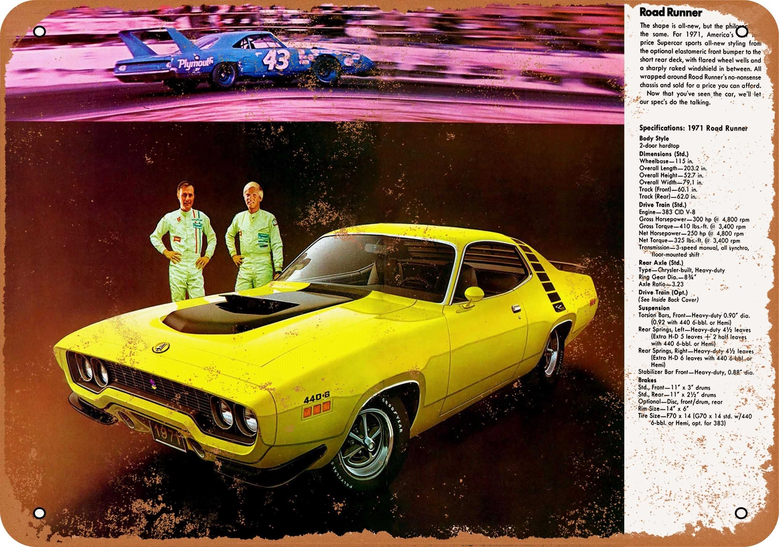 Metal Sign – 1971 Plymouth Road Runner – Vintage Look Reproduction