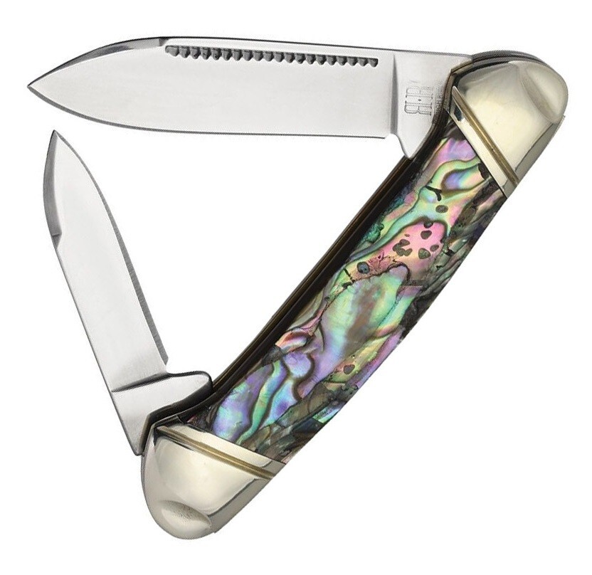 Rough Ryder Mini Canoe Pocket Knife Stainless Spear / Pen Blades Abalone Handle