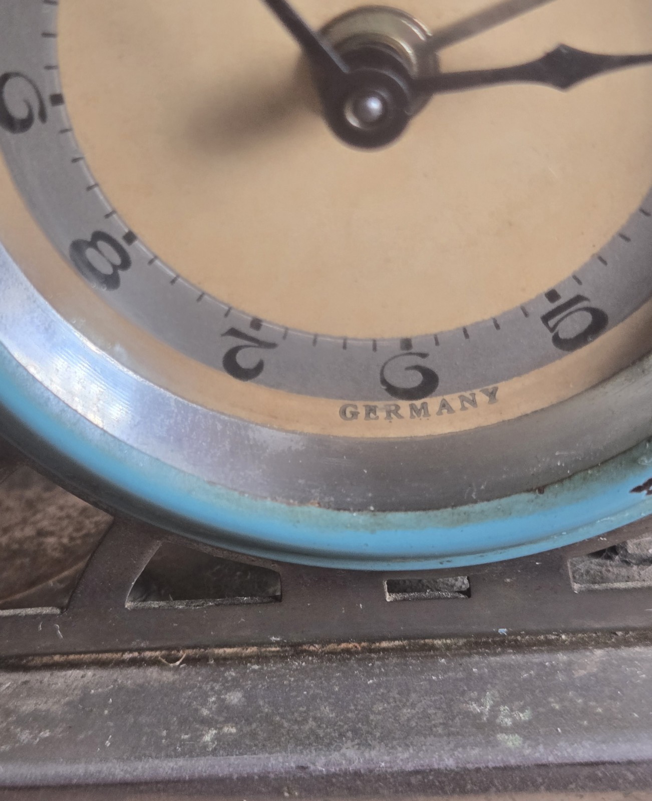 Vintage Mauthe Germany Wind Up Alarm Clock Blue Metal Art Deco Style Parts