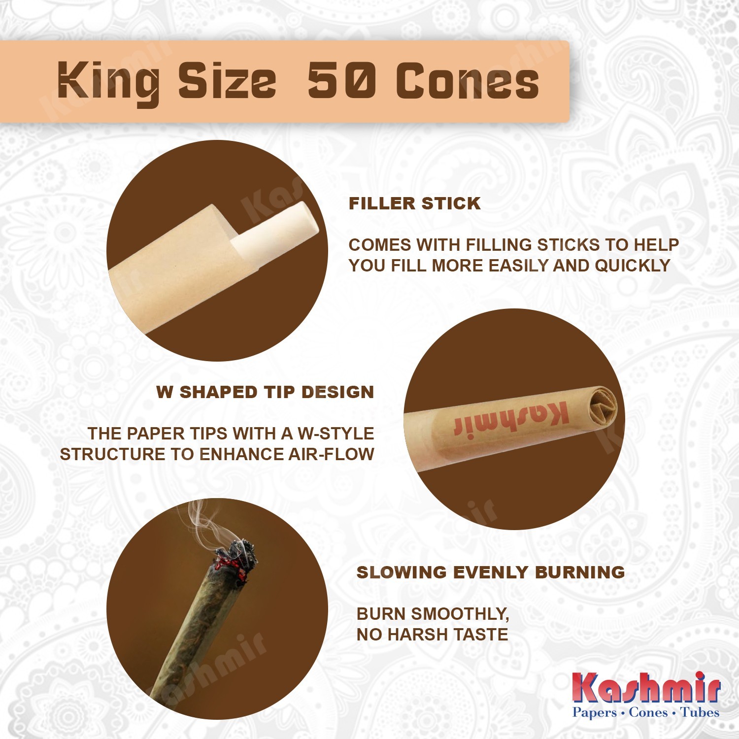 Pre Rolled Cones King Size Mango Flavored Rolling Paper Cones 50 Ct by Kashmir