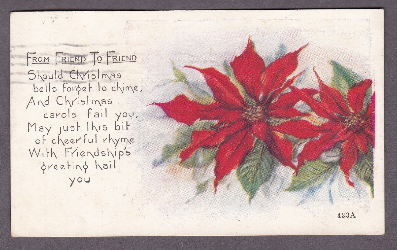 Christmas Poinsettias Friend to Friend Poem Posted 1920 – Divided Back Postcard