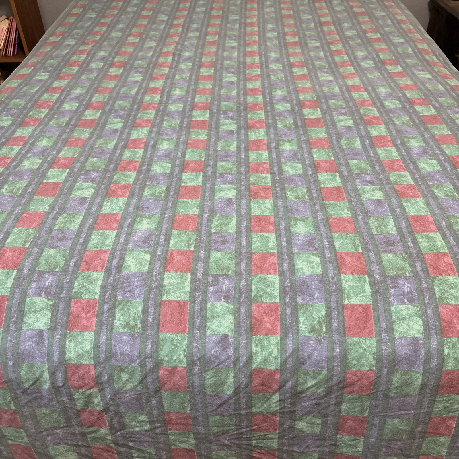 Vintage Westpoint Stevens Geometric Jeweled Marble King Flat Sheet Check 80s 90s