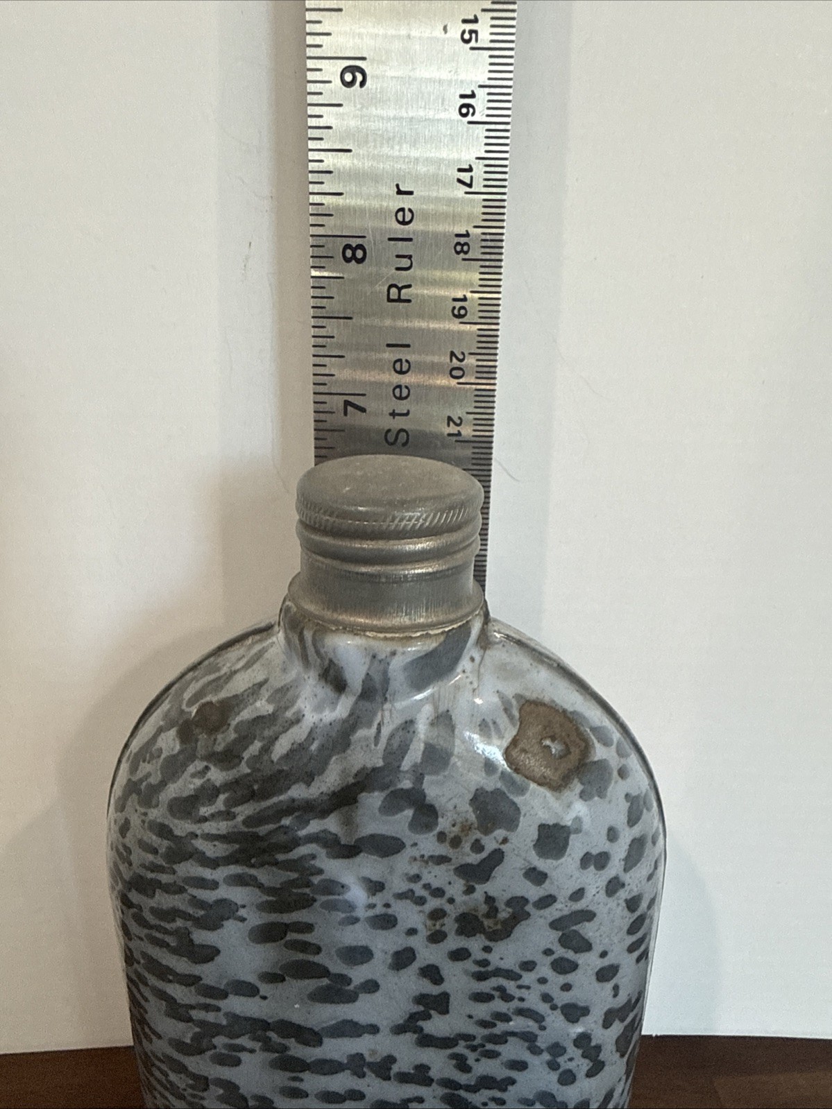 Antique Enamelware Flask Gray Graniteware 18 Fluid Ounce