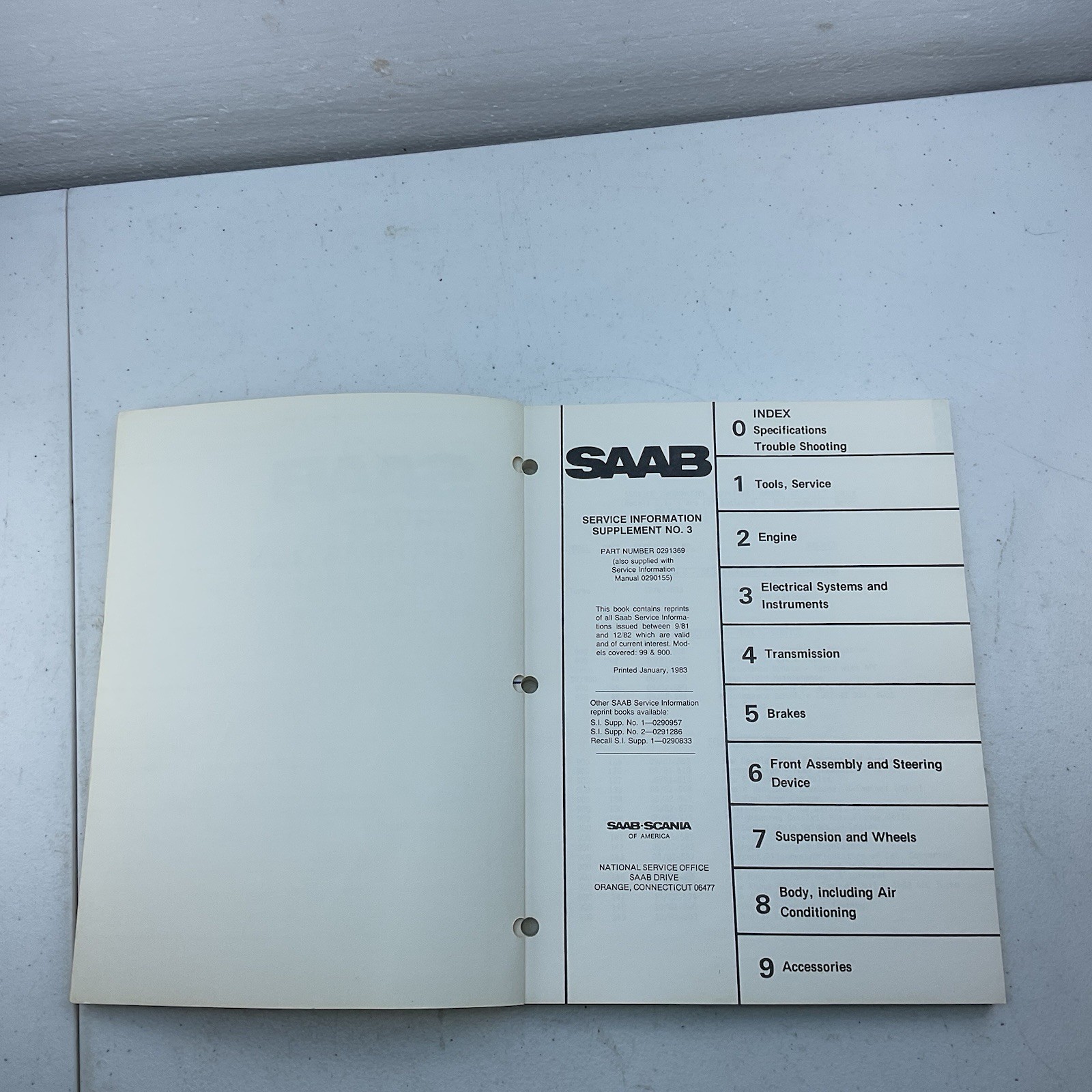 1981-1982 SAAB Service Information Supplement Manual No 3 99 900