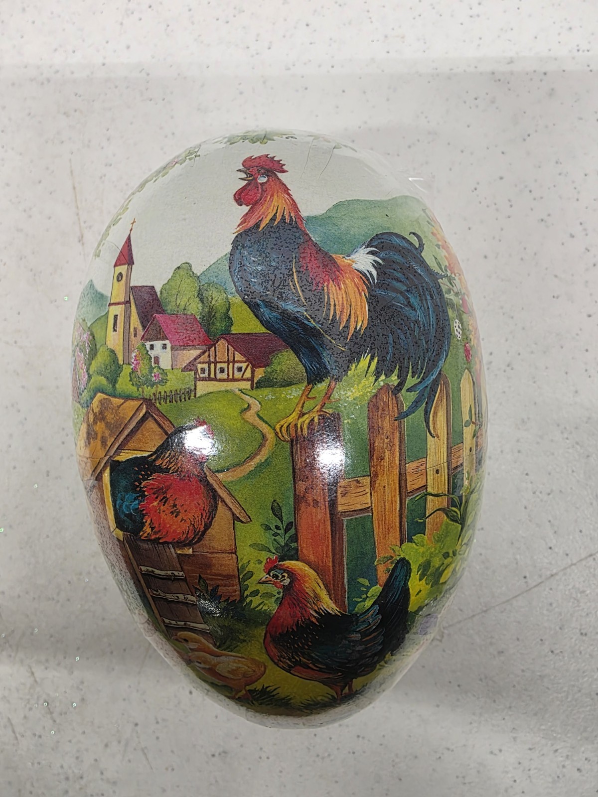 Nestler Paper Papier Mache Easter Egg Candy Container Rooster Hens 6″ Sealed
