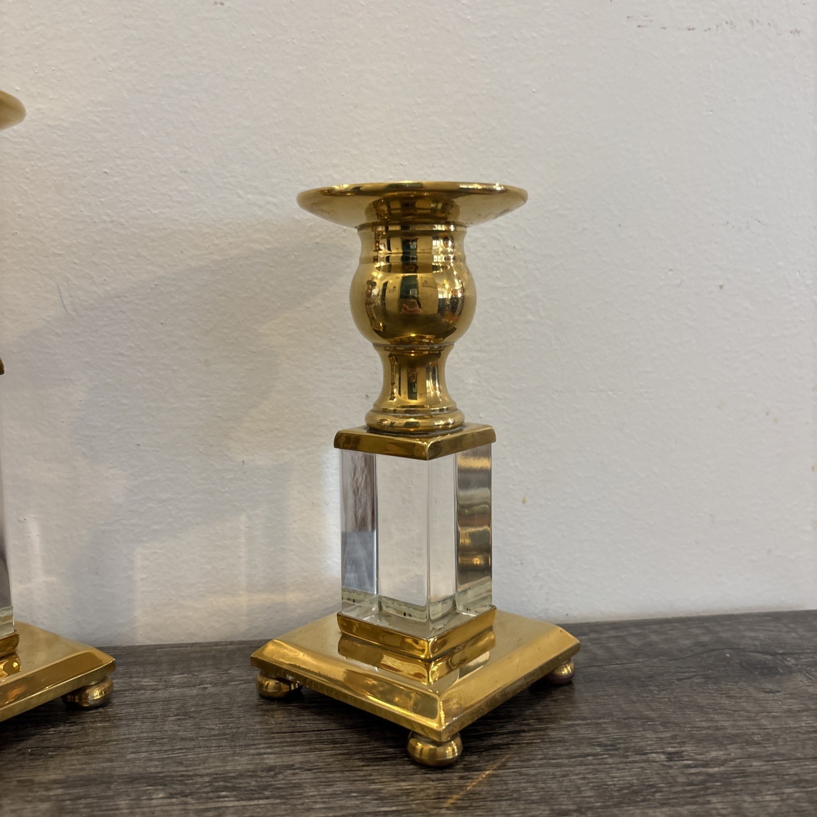 Vintage Candlesticks By Decorative Crafts Inc Brass & Lucite 3/set